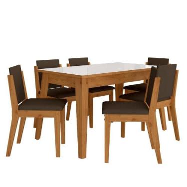 Imagem de Mesa 1,36 Com 6 Cadeiras Libéria Cinamo/off Whi/marrom - M. Arapongas 