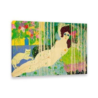 Imagem de Walasse Ting Impressão de arte em tela Goya's Lover Rooster Famosa reprodução de pintura floral feminina colorida grande decoração de parede para quarto Moldura de 100 x 70 cm (83.8x71.1 cm)