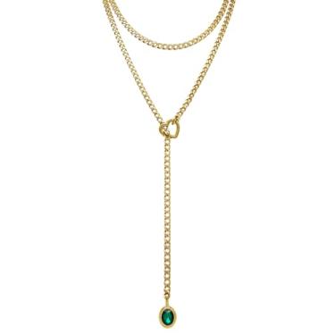 Imagem de EverGlimp Colar feminino com corrente de coração de ouro 18 K, corrente cubana longa de aço inoxidável de 99 cm, uso de camada dupla, anel de coração removível com pingente de cristal, joia ajustável