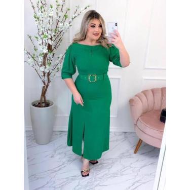Imagem de Vestido Midi com Fenda e Cinto Moda Evangélico Festa Elegante - Fashio