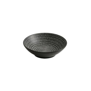 Imagem de Esmalte cerâmico retrô redondo prato listrado utensílios de mesa requintados domésticos - 18,8 cm preto
