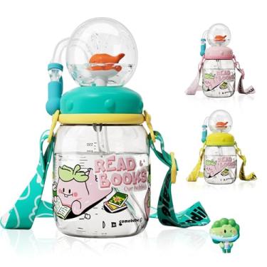 Imagem de Copo de fonte de baleia, copo de bebida com esguicho de baleia, garrafa de água de baleias de 510 g com alça ajustável, copo de baleias à prova de derramamento para crianças, copos portáteis à prova