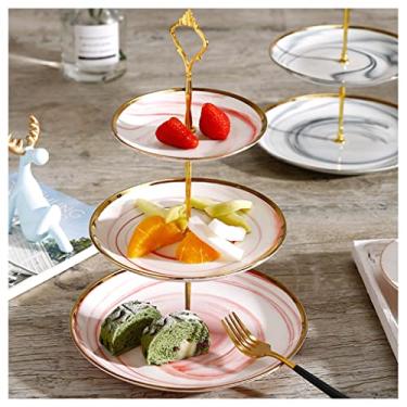 Imagem de Cesta de frutas Suporte de tigela de frutas de 3 camadas para bancada, suporte organizador de fruteira, suporte de frutas de cerâmica com alça para lanches de frutas fruteira (cor: B) (B)