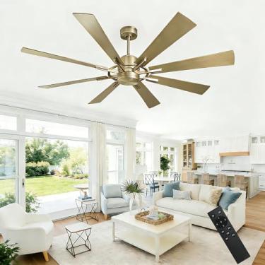 Imagem de BvenuBigLite Ventilador de teto grande sem luz: Ventiladores de teto externos modernos de 152 cm com 8 lâminas com controle remoto - Ventilador grande cinza sem luz interna reversível 6 velocidades