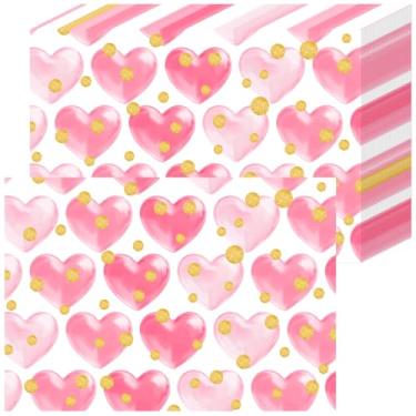 Imagem de Jogo americano Sweet Hearts Dia dos Namorados, tapetes de mesa descartáveis de coração rosa com pontos amarelos para aniversário, festa de casamento, jantar romântico, decoração de jantar