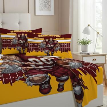 Imagem de Allenjoy Jogo de lençol Washington American Football Borgonha Courage com lençol de cima, 2 fronhas para meninos, adolescentes, homens, fãs e filhos, tamanho casal