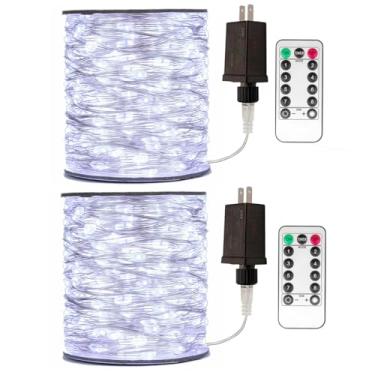 Imagem de PCORES Luzes brancas frias de 1,8 m, pacote com 2 200 LEDs, plugue, 8 modos com temporizador, controle remoto, regulável e à prova d'água, ideal para quarto, jardim, Natal, casamento, aniversário