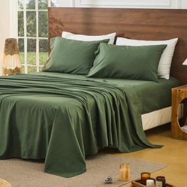 Imagem de Bedlifes Jogo de lençol 100% linho puro francês California King Size respirável e refrescante macio, durável e absorvente de umidade, bolso profundo de 40,6 cm - 4 peças (Cal King, verde floresta)