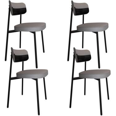 Imagem de Kit 04 Cadeiras Estofada Para Sala de Jantar Astrid Preto C01 Linho Cinza Courino Preto - Lyam Decor