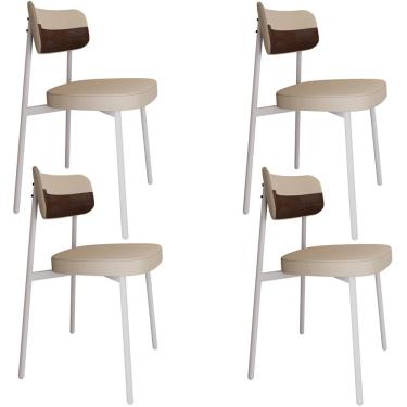 Imagem de Kit 04 Cadeiras Estofada Para Sala de Jantar Astrid Branco C01 Linho Areia Courino Whisky - Lyam Decor