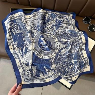 Imagem de Lenço Quadrado De Seda Luxuosa Para Mulheres, Estampado, Para Enrolar 