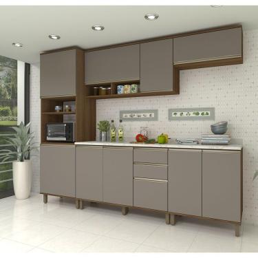 Imagem de Cozinha Modulada Compacta 5 Peças Com Tampo E Espaço Para Fo Avelã/fumê