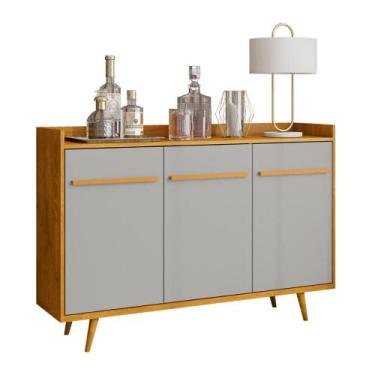 Imagem de Aparador Buffet Quartzo 3 Portas com Pés de Madeira Maciça - Móveis Be