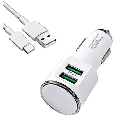 Imagem de Fonte Veicular Carregador Cabo 2 Entradas USB Branco