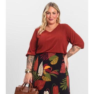 Imagem de Blusa Canelada Plus Infinita Cor Laranja, Plus G2, Laranja