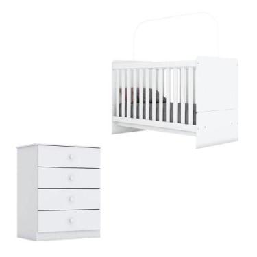 Imagem de Berço Nacional E Cômoda Infantil Labirinto Branco Brilho - Henn - MÓVE