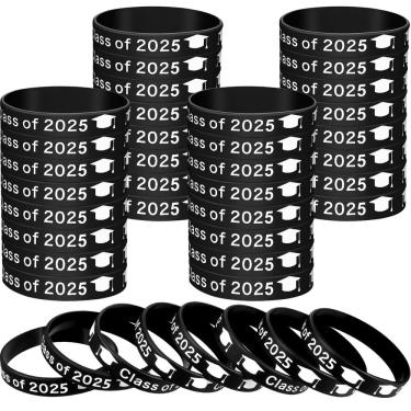 Imagem de Pulseiras de borracha de formatura Skylety Class of 2025 x48 pretas