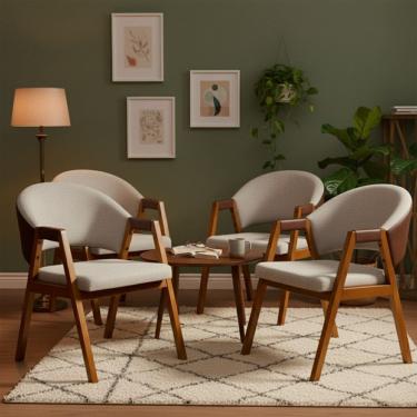 Imagem de Kit 4 Cadeiras Sala de Jantar Premium Com Braco Madeira Macica Movellu Home