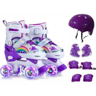 Imagem de Patins Roller Infantil Arco Íris Sport 4 Rodas Ajustavel Led c/ kit se