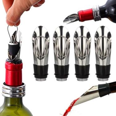 Imagem de Kit com 4 Bicos Dosador De Bebidas com Tampa Rolha para Vinho Espumant