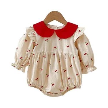 Imagem de Macacão De Algodão Para Bebês Meninas Com Estampa De Cereja, Manga Lon