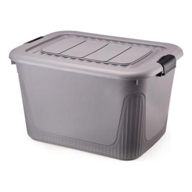 Imagem de Caixa Organizadora Container 80 Trava/roda Plasnorthon Preto, Cinza