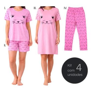 Imagem de Kit 4 Peças Conjunto Pijama Feminino Estampado Leve Mais 898 - Fashion