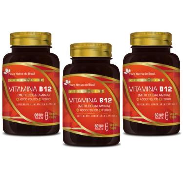 Imagem de Kit 3x Vegan Vitamina B12 + Ácido Fólico + Ferro 60 Cáps Flora Nativa-Unissex
