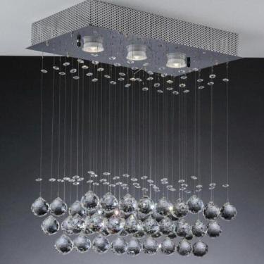 Imagem de Luminária Plafon Sobrepor de Cristais Retangular Ball 3 Lâmpadas Bronz
