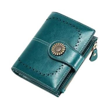 Imagem de Carteira Feminina De Couro Genuíno RFID Com Zíper, Porta-Cartões E Por