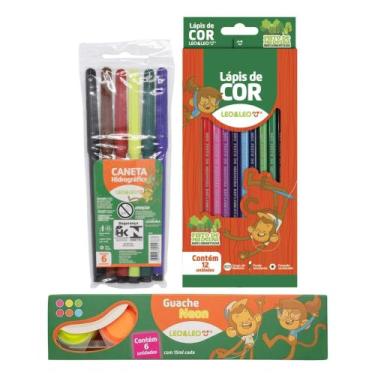 Imagem de COMP Kit Tinta Guache Neon + Canetinhas Hidrocor + Lápis de Cor Pintur