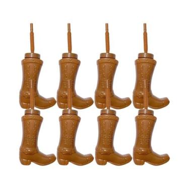 Imagem de Copos De Plástico Em Forma De Bota De Cowboy De 11 Oz Com Canudos E Ta