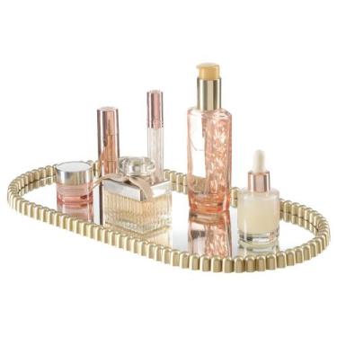 Imagem de Bandeja Decorativa Com Espelho Taças Perfumes Lavabo Suporte Banheiro 