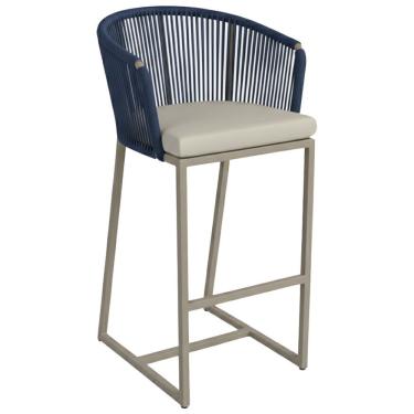 Imagem de Banqueta Noronha Em Alumínio E Corda Náutica Trama Original Azul Marinho