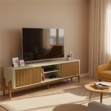 Imagem de Rack Ripado para TV até 65 Polegadas MDF 180cm Pés em Madeira Maciça 2