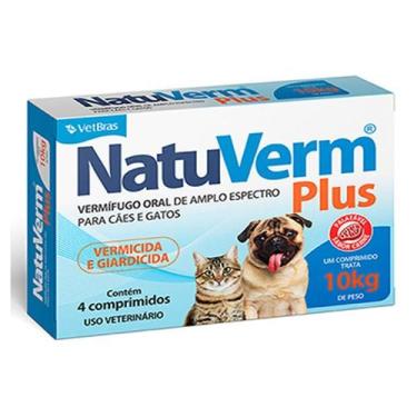 Imagem de Vermífugo Natu Verm Plus 660mg Vetbras para Cães e Gatos 4 Comprimidos