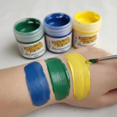 Imagem de 3 Tintas Líquidas Para Pintura Facial Torcida Brasil - Rostinho Pintad