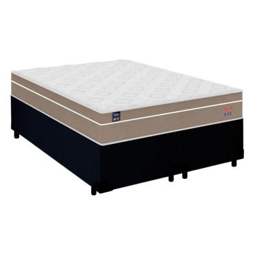 Imagem de Cama Box Casal Bipartido Suede + Colchão Lis Molas Ensacadas Plumatex 138x188x64cm Preto