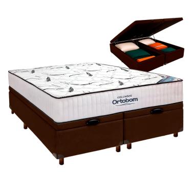 Imagem de Box Bau Blindado Marrom + Colchão Queen High Foam Ortobom