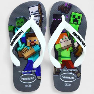 Imagem de Chinelo Infantil Havaianas Kids Minecraft - Cinza e Branco - 41/42-Masculino