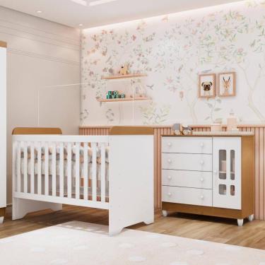 Imagem de Quarto Bebê Berço Americano 3 em 1 Gabrielle Cômoda Infantil Fraldário Ariel 100% MDF B...