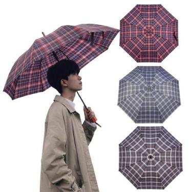 Imagem de Guarda Chuva Xadrez Reforçado Estampas Coloridas Cabo Reto Dobrável Po