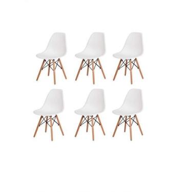 Imagem de Kit Com 6 Cadeiras Charles Eames Wood Dsw Branca - Base Madeira - UNIV