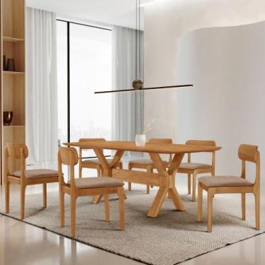 Imagem de Sala de Jantar Mesa Star 180cm Tampo Laminado Barril e 6 Cadeiras Star