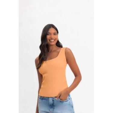 Imagem de Blusa Feminina Regata Em Ribana Essendi Laranja Claro, G, Laranja clar
