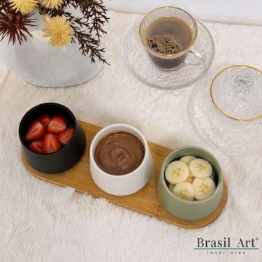 Imagem de Conjunto Petisqueira com 3 Bowls em Cerâmica Fosca e Bandeja de Bambu 