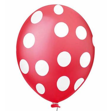 Imagem de Balão Estampado Poá Vermelho e Branco - 11 Polegadas - 25 Un - Happy D