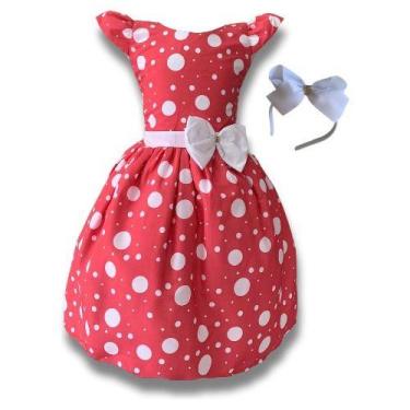 Imagem de Vestido Infantil Menina Vermelho C/ Poá Branco Festa + Tiara - Bento E