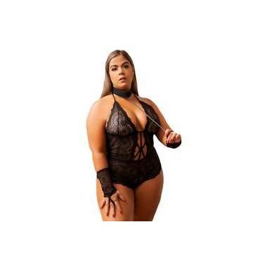 Imagem de Lingerie Sexy Body em Renda Submissa Plus Size - Garota V., Preto, EXG