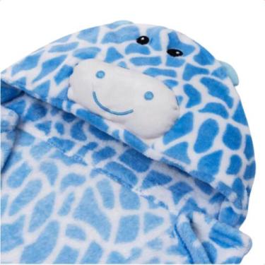 Imagem de Manta cobertor bebe microfibra bordada c/ capuz girafa azul - LOANI, a